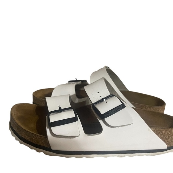 Birkenstock Sandals Womens 38 Arizona Buckle Straps Flats White Leather Slip On - Picture 10 of 14
